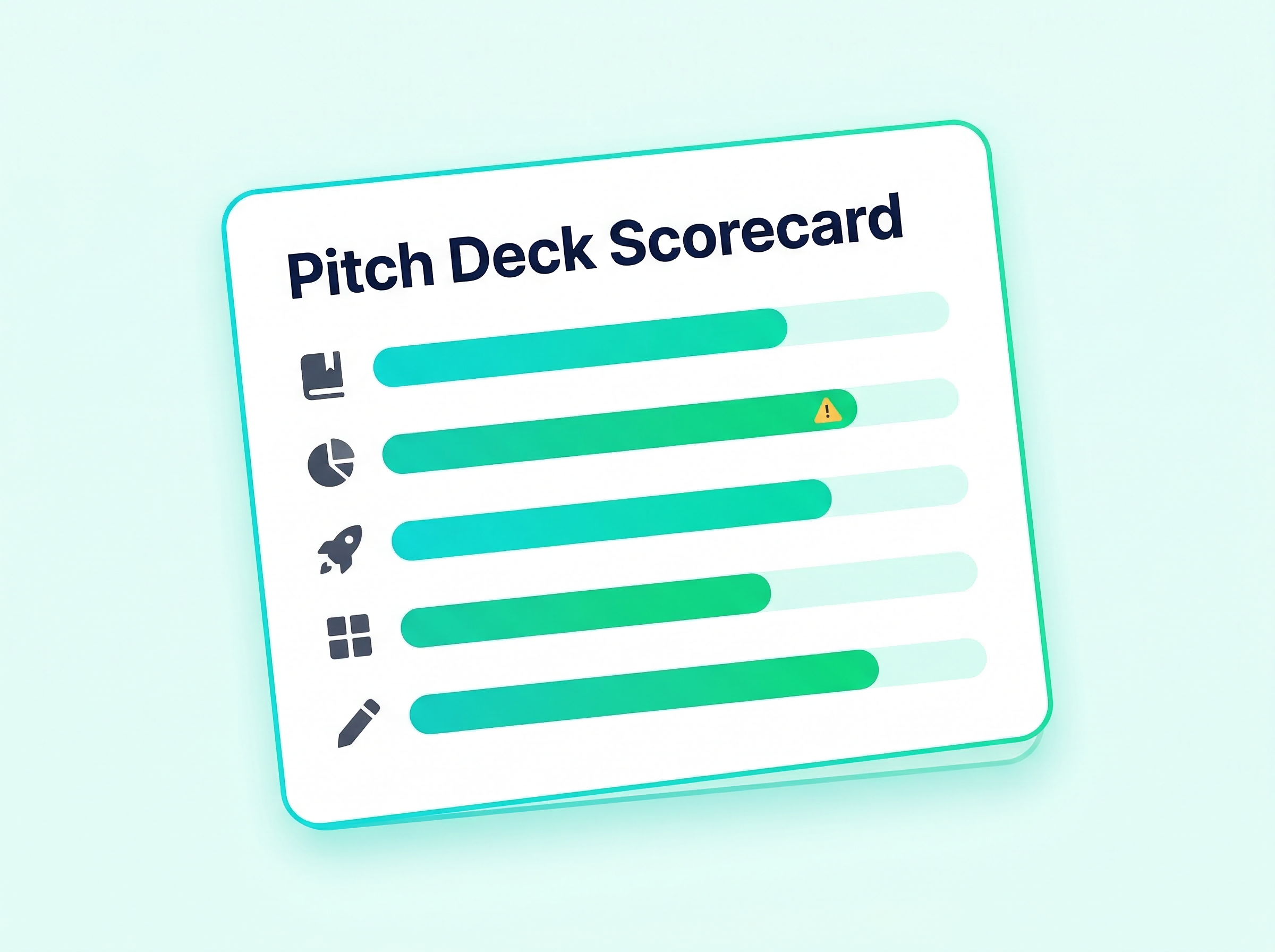 Scorecard mockup showing five progress bars with cartoon icons